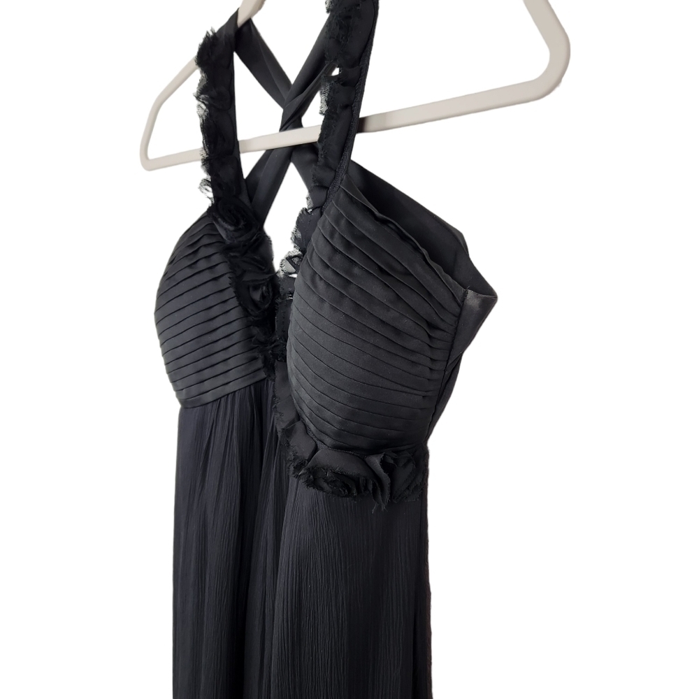 Max & Cleo Black 100% Silk Chiffon Floral 3D Rosettes Maxi Dress Women's Size 2 - Picture 3 of 9